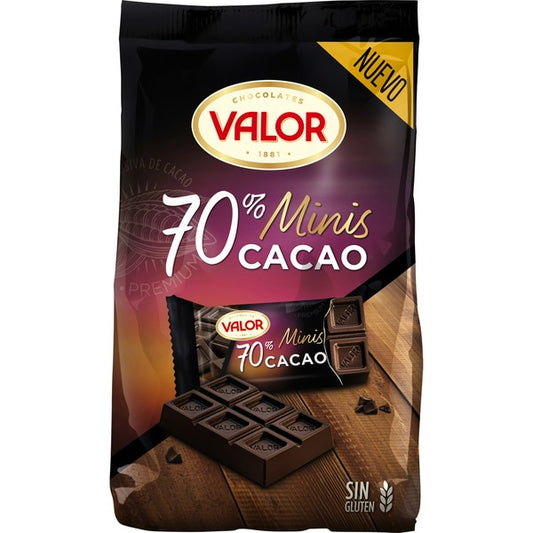 VALOR Mini tabletas de chocolate negro 70% cacao sin gluten bolsa