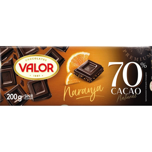 Chocolate negro 70% con naranja Sin gluten